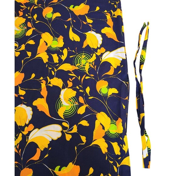 Vintage Floral Long Kaftan Dress Handmade Navy Yellow Green Abstract Print - Picture 5 of 16